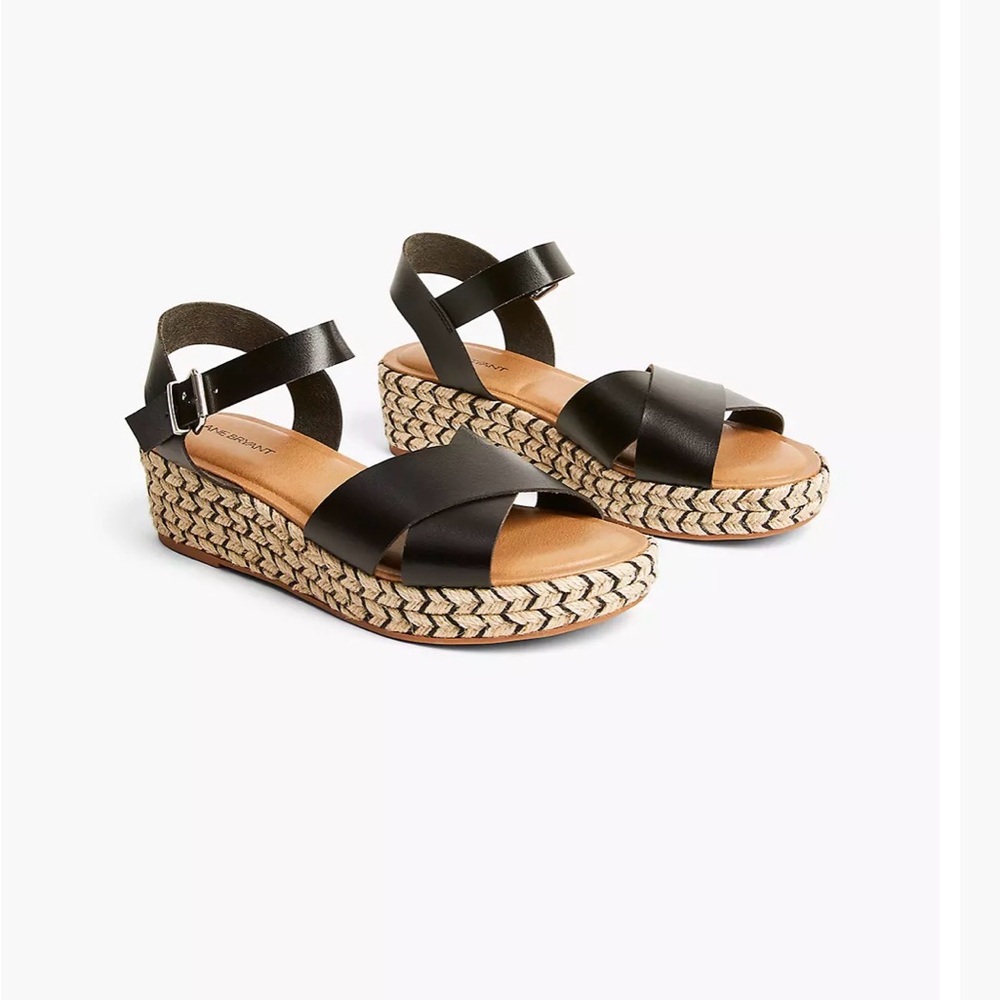 Lane Bryant Dream Cloud Faux-Leather Cross-Strap Espadrille Wedge Size 12W